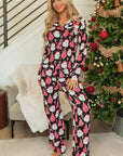 Black Christmas Santa Printed Two Piece Pajamas Set - Little Miss Vanilla