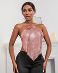 New Solid Color Metal Sexy Hot Girl Halter Sequin Sling Top For Women - Little Miss Vanilla