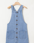 Beau Blue Wide Strap Button Front Pocketed Denim Mini Dress - Little Miss Vanilla