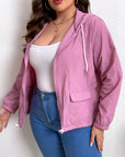 Plus Size Zip-Up Drawstring Hooded Jacket with Pockets - Little Miss Vanilla