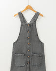 Medium Grey Wide Strap Button Front Pocketed Denim Mini Dress - Little Miss Vanilla