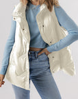 White Quilted High Neck Zip Up Jacket Vest - Little Miss Vanilla