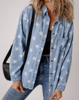 Sky Blue Star Print Light Wash Raw Hem Denim Jacket - Little Miss Vanilla