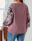 Plus Size Printed V-Neck Long Sleeve T-Shirt - Little Miss Vanilla