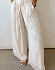 White Casual Tie Waist Pleated Wide Leg Pants