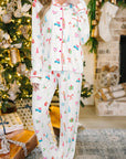 White Christmas Print Lapel Shirt and Pants Sleepwear - Little Miss Vanilla