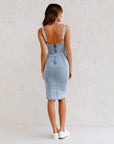 New U-neck Suspender Denim Dress Summer Casual Tight Slim Fit Dresses With Slit Design Womens Clothing - Little Miss Vanilla