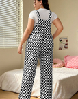 Black Checkered Print Pocketed Wide Leg Jumpsuit