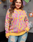 Plus Size Contrast Round Neck Long Sleeve Sweater - Little Miss Vanilla