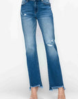 bytos Full Size Raw Hem Distressed Mid Rise Straight Jeans - Little Miss Vanilla