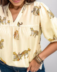 Plus Size Tiger Printed Notched Blouse - Little Miss Vanilla