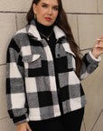 Plus Size Pocketed Plaid Collared Neck Jacket - Little Miss Vanilla