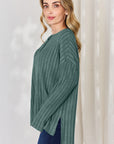 Basic Bae Full Size Ribbed Half Button Long Sleeve High-Low T-Shirt - Little Miss Vanilla