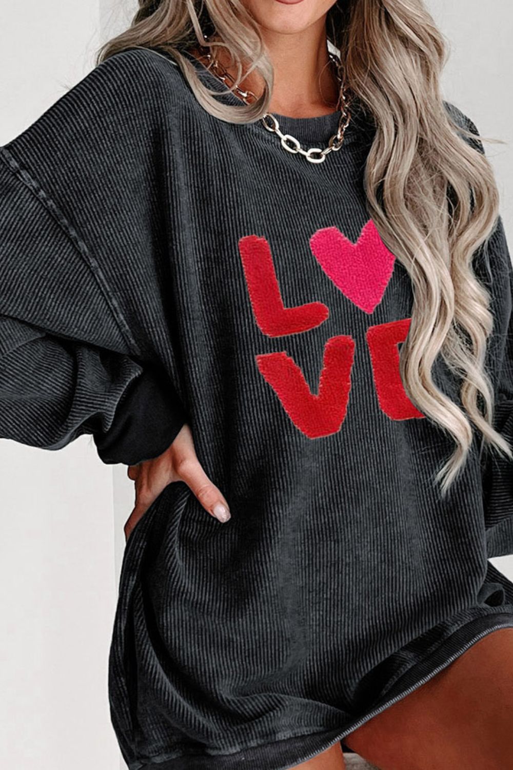 Valentine’s Day LOVE Round Neck Long Sleeve Sweatshirt - Little Miss Vanilla