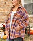 Plus Size Plaid Collared Neck Long Sleeve Jacket - Little Miss Vanilla