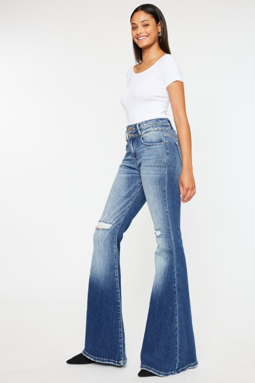 Kancan High Rise Wide Waistband Flare Jeans - Little Miss Vanilla