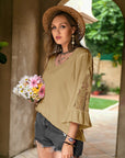 Plus Size Lace Detail V-Neck Flounce Sleeve Blouse - Little Miss Vanilla