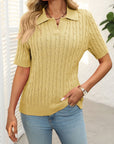 Mandy Cable Knit Johnny Collar Half Sleeve Sweater - Little Miss Vanilla