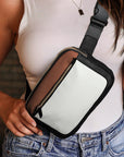 White Leather Colorblock Zipped Removable Clip Crossbody Bag - Little Miss Vanilla