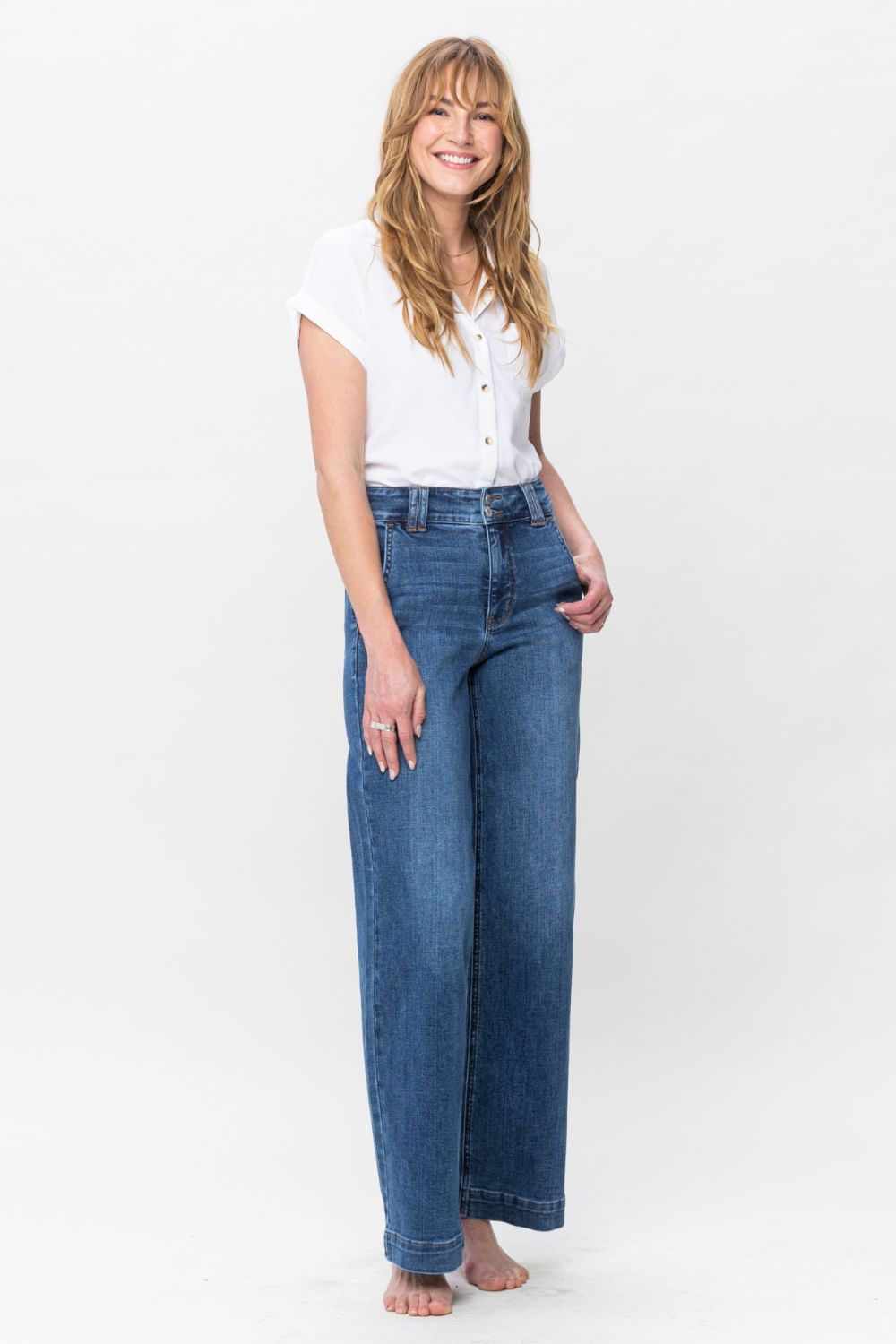 Judy Blue Full Size Double Button Wide Leg Jeans - Little Miss Vanilla