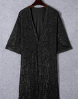 Black Sequin 3/4 Sleeve Open Front Duster Kimono - Little Miss Vanilla