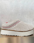 White Embroidered Sherpa Plush Thick Sole Winter Slippers - Little Miss Vanilla