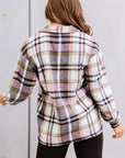 Pink Geometric Plaid Print Pocketed Shacket