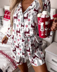 White Christmas Deer Printed Shirt and Shorts Lounge Set - Little Miss Vanilla