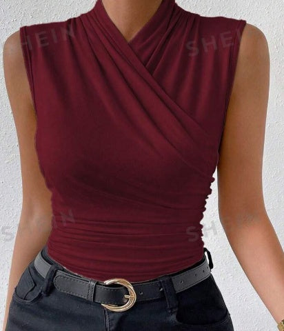 Women's Fashion Summer Solid Color Crisscross Pleated Sleeveless Tank Top - Little Miss Vanilla