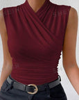 Women's Fashion Summer Solid Color Crisscross Pleated Sleeveless Tank Top - Little Miss Vanilla