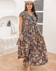 Plus Size Ruffled Printed Cap Sleeve Dress - Little Miss Vanilla