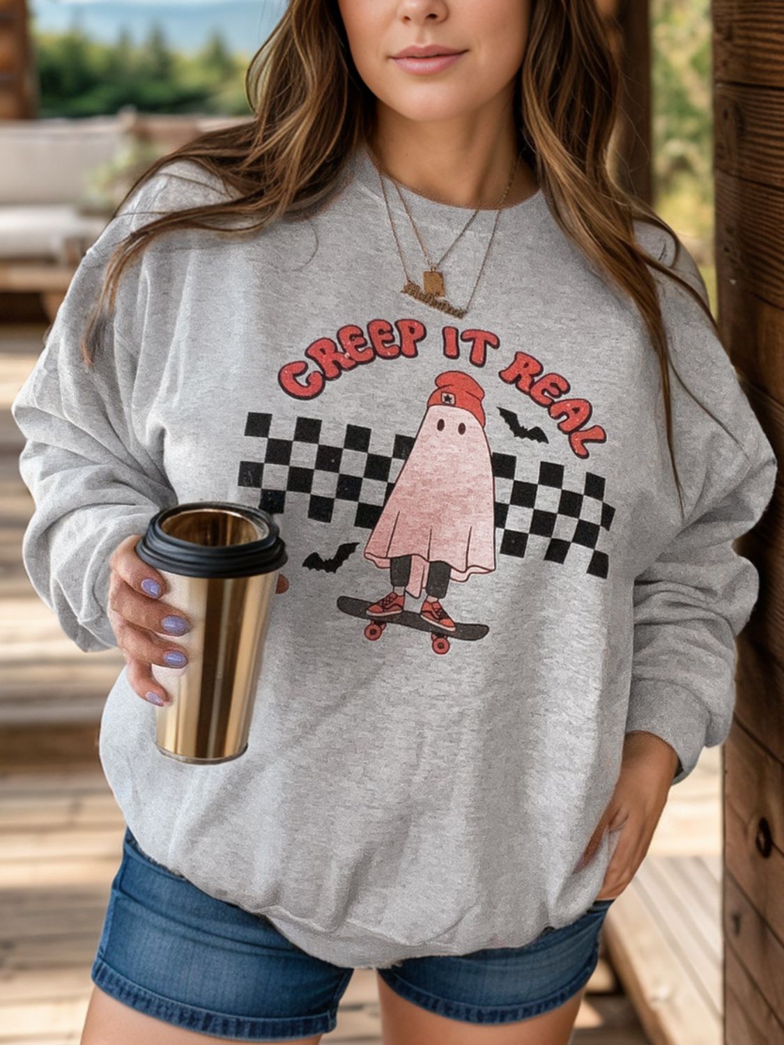 Plus Size Graphic Round Neck Long Sleeve Sweatshirt - Little Miss Vanilla