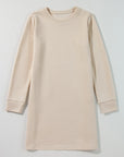 Apricot Solid Color Textured Long Sleeve Shift Dress - Little Miss Vanilla