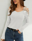 Rhinestone Cutout Long Sleeve T-Shirt - Little Miss Vanilla