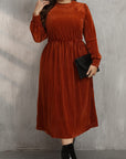 Plus Size Round Neck Long Sleeve Midi Dress - Little Miss Vanilla