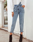 Tied Straight Leg Jeans with Pockets - Little Miss Vanilla