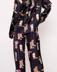 Black Western Cowgirl Boots Printed Satin Long Pajama Set - Little Miss Vanilla