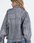 Gray Chest Pockets Drop Shoulder Loose Denim Jacket - Little Miss Vanilla