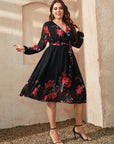 Honey Plus Size Floral Surplice Neck Tie Waist Dress - Little Miss Vanilla