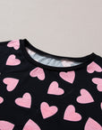 Black Valentine Heart Shape Print Long Sleeve Top Shorts Lounge Set - Little Miss Vanilla