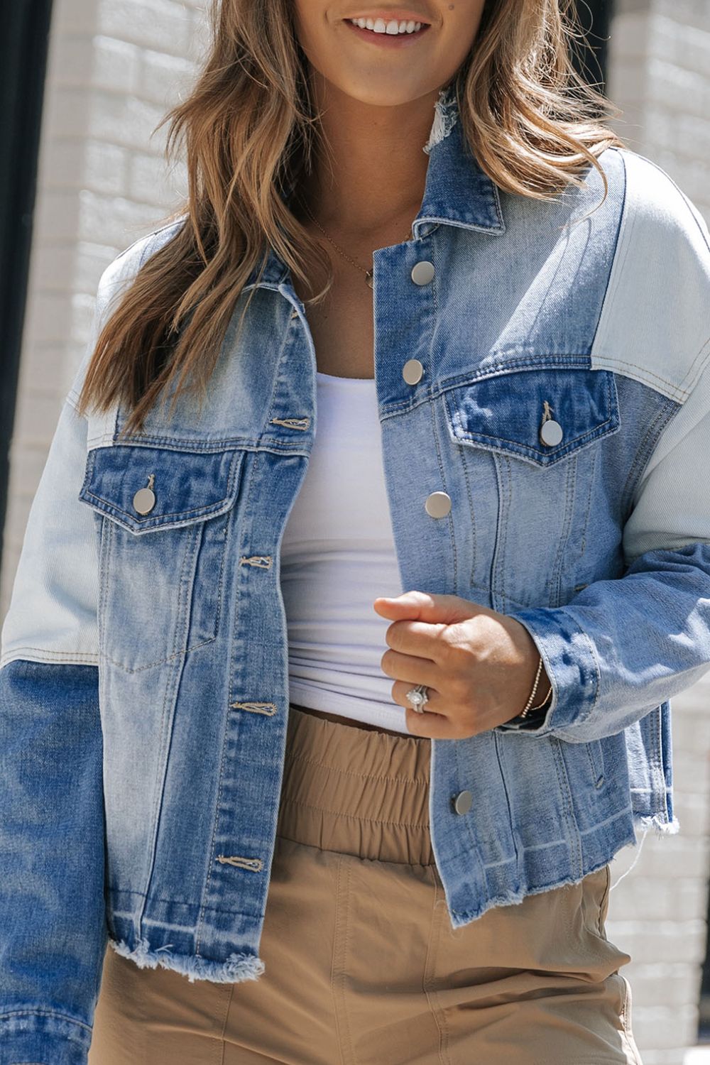 Distressed Button Up Drop Shoulder Denim Jacket - Little Miss Vanilla