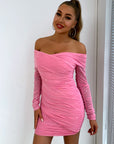 Glitter Ruched Off-Shoulder Long Sleeve Bodycon Dress - Little Miss Vanilla