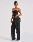 Women's Suit Low Waist Three-dimensional Tube Top And Pocket Stitching Jeans Pants