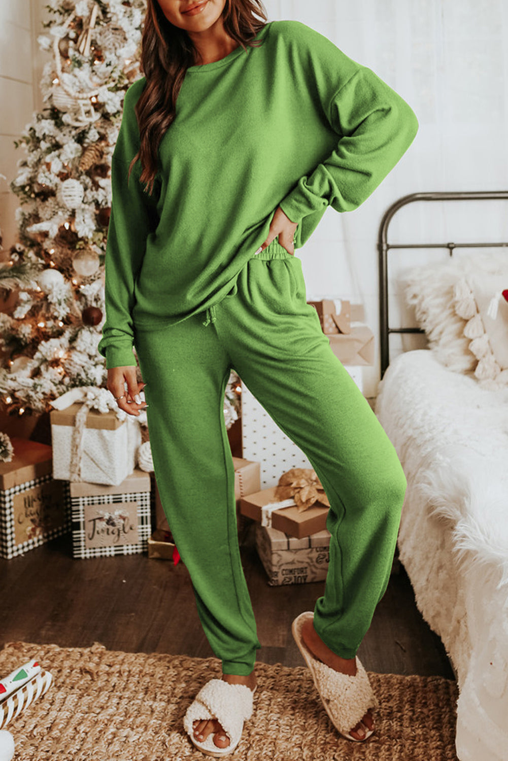 Spinach Green Long Sleeve Pullover and Jogger Pants Lounge Set - Little Miss Vanilla