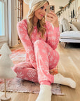 Pink Christmas Snowflake Print Two Piece Loungewear - Little Miss Vanilla