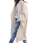 Casual Long Jacket With Pockets Solid Color Single Breasted Lapel Woolen Coat For Women Warm Winter Clothing