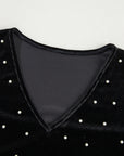 Pearl Detail Velvet V-Neck Long Sleeve Bodysuit - Little Miss Vanilla