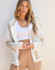 Beige Quilted Textured Patchwork Loose Fit Hooded Jacket - Little Miss Vanilla