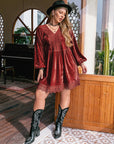 Plus Size Lace Detail V-Neck Long Sleeve Mini Dress - Little Miss Vanilla