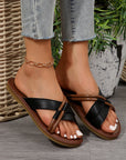 Black Criss Cross PU Leather Flat Slippers